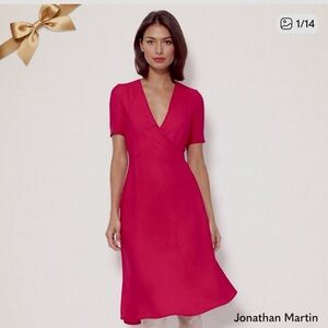 Jonathan Martin Hot Pink Silk Wrap Midi Dress Size 12